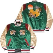 Wu Tang Clan Men's Headgear Classics Embroidered Tiger Satin Jacket (Large, Olive)