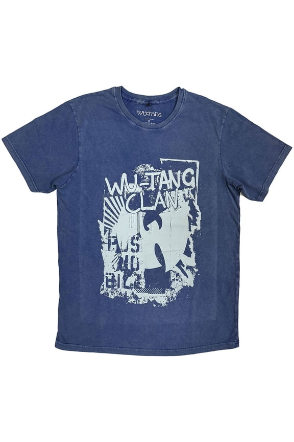 Wu-Tang Clan Unisex Stone Wash T-Shirt Graffiti (Denim Blue) (X-Large)