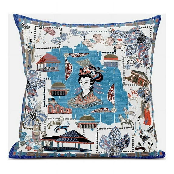 Wu Zetian Indoor/Outdoor Pillow in Blue White 28x28