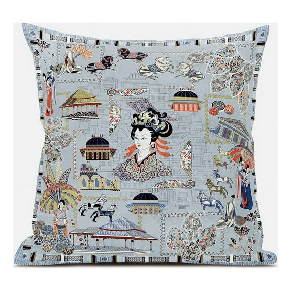 Wu Zetian Indoor/Outdoor Pillow in Gray Orange Yellow 20x20