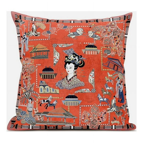 Wu Zetian Indoor Outdoor Premium Broadcloth Fabric Pillow in Orange 28x28