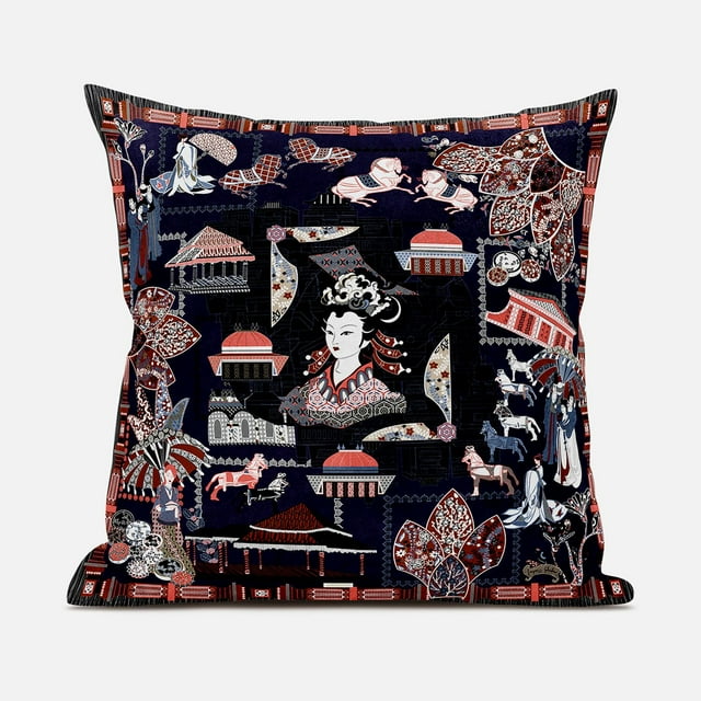 Wu Zetian Throw Pillow in Navy Blue Red White 16x16