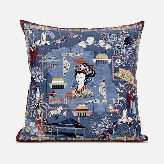 Wu Zetian Throw Pillow with Removable Cover in Gray Brown Yellow 18x18