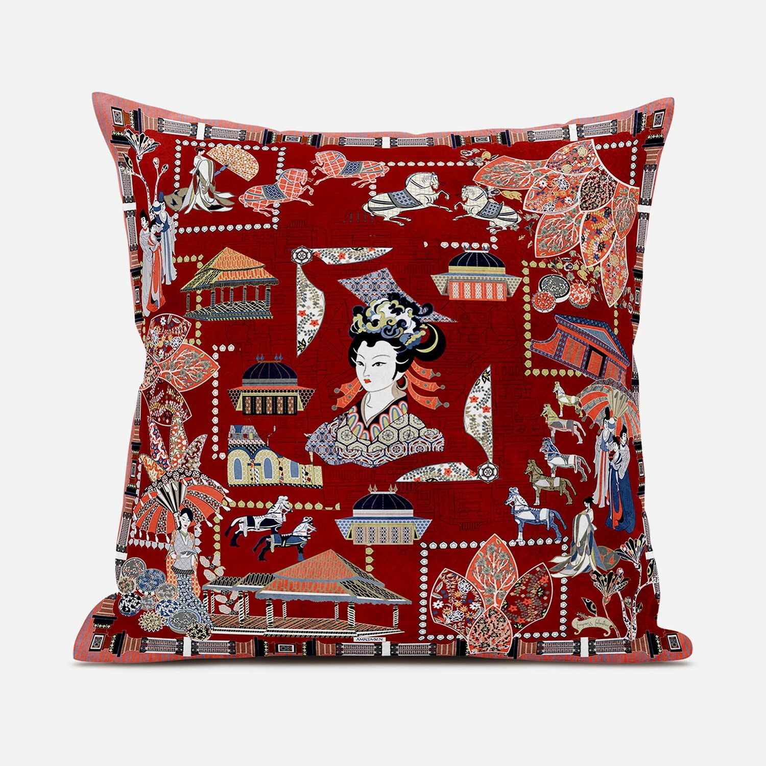 Wu Zetian Red Faux Suede Reversible Throw Pillow 20x20