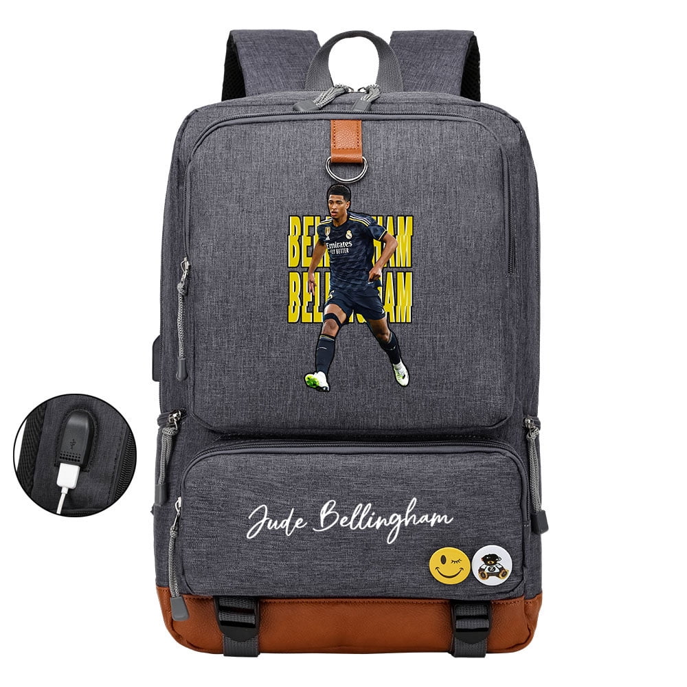 WuHakBackpack Jude Bellingham Cartoon Pattern Square Backpack with USB ...