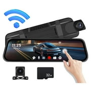 WuKeTin 2.5K Mirror Dash Cam, 10" Rear View Mirror Camera, 1440P Front and 1080P Rear Camera with WiFi, Night Vision, Parking Assistance, Free 32GB Card