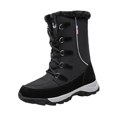 WuKongZK Elegant Boots Women's Boots Non Slip Boots Winter Boots Snow Boots Women Fall Boots Winter Women Snow Boots Mid Tube Flat Non Slip Round Toe Lace Up Solid Color Plush Warm And Outdoor