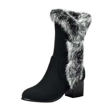 WuKongZK Elegant Boots Womens Snow Boots Ankle Booties Winter Boots Synthetic Leather Boots Women's Winter Plush Warm High Heeled Shoes Thick Heel Suede Medium Sleeve Snow Boots