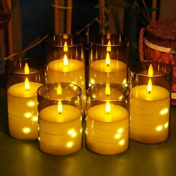 WuNa 6 Flameless LED Candles With Timers, Surrounded By String Lights, Romantic Atmosphere And Home Decoration, Suitable For Christmas, Valentine's Day And Wedding Parties