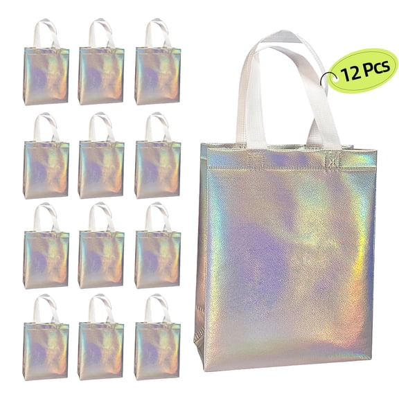 WuPing 12 Pcs Gift Bags with Handles - Reusable Non-Woven Party Favor Bags 8x4x10 Inch