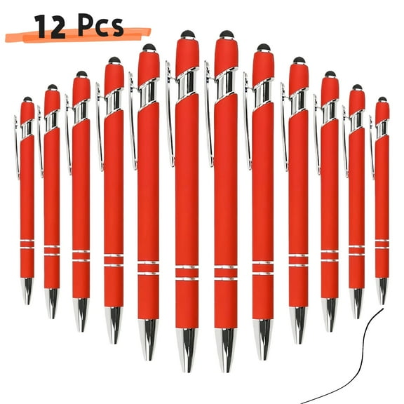 WuPing 12 Pcs Light Purple Ballpoint Pen with Stylus Tip Soft Touch Click Metal Pen 1.0mm Point Black Ink Click Pens