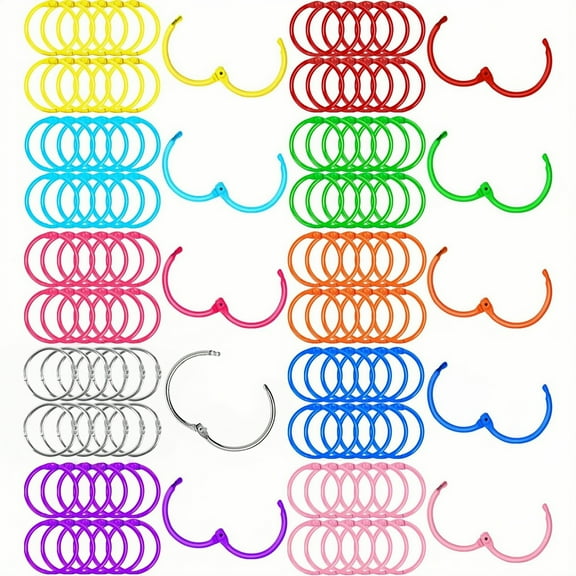 WuPing 120 Pcs Metallic Loose Leaf Binder Rings 1 Inch Colorful Book Rings, Metal Steel Paper Rings Keychain Key Rings Index Cards Notebook Rings for School Office, 10 Colors
