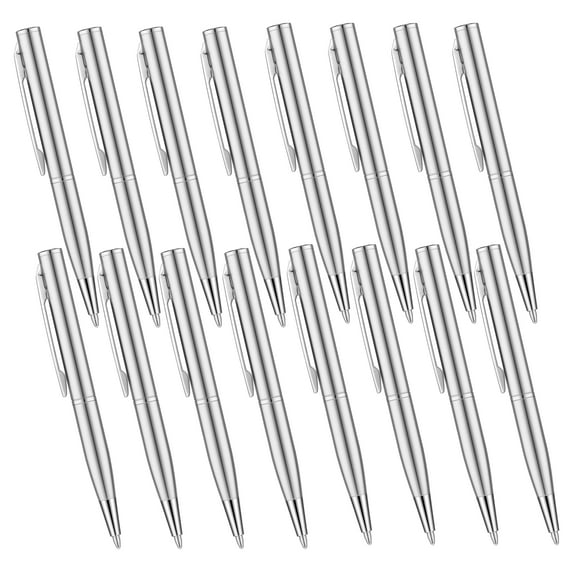 WuPing 16 Pcs Pens Silver Metal Mini Ballpoint Pen 0.7mm Black Ink for Pockets Notebook Notepads Office