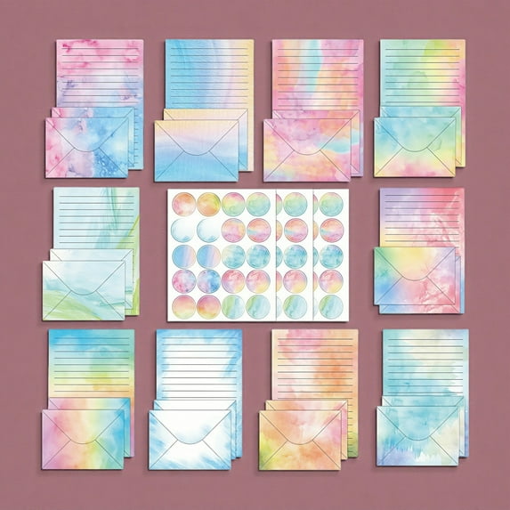WuPing 160 Pcs Watercolor Letter Paper and Envelopes, 50 Stationery Papers, 50 Matching Envelopes, 60 Round Dot Sticker