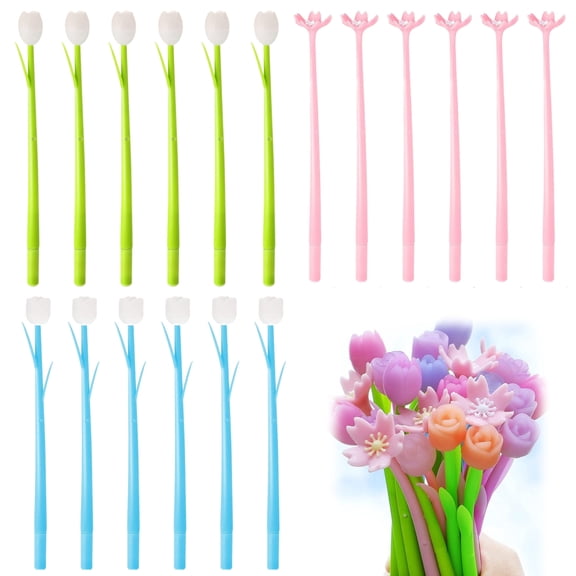WuPing 18 Pcs Color Changing Flower Pens 0.5mm Black Ink Ballpoint Pens for Home Office Valentine's Day (3 Combo Options Available)