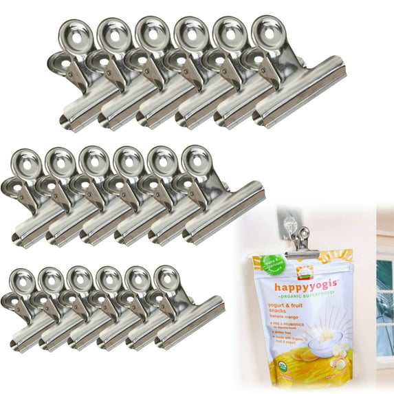 WuPing 18 Pcs Stainless Steel Chip Bag Clips 3 Sizes: 3In/2.5In/2In, Heavy Duty Food Bags Clamp Clips for Kitchen