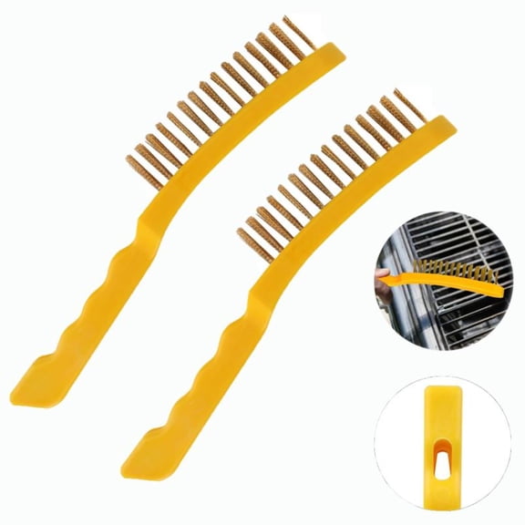 WuPing 2 Pcs Wire Scratch Brushes, Heavy Duty Stainless Steel Grill Brush for Grill Cleaning, Yellow