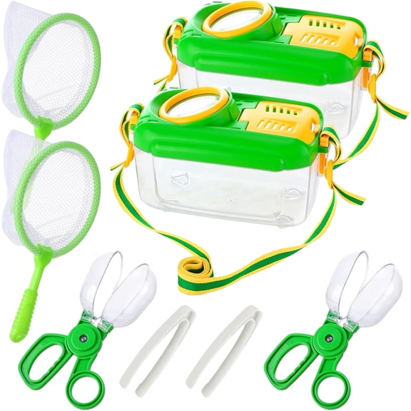 WuPing 2 Sets of Insect Catching Kits, Total of 10 Pcs Insect-Catching Tools, Including Insect Box, Insect Net and Backpack Strap, Outdoor Exploration Kit for Age 5+