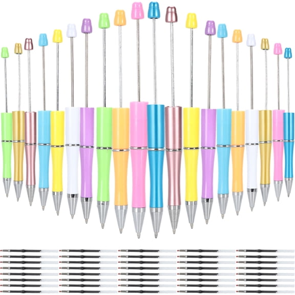 WuPing 20 Pcs Beadable Pens and 40 Pcs Ballpoint Pen Refills, 1.0mm Black Ink Ballpoint Pens, Coloured Bead Pens for Office Supplies