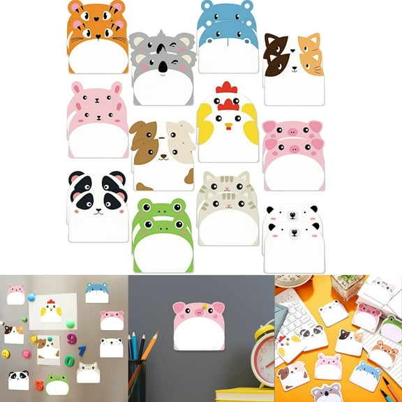 WuPing 24-Pack Cartoon Self-Adhesive Sticky Notes, Adorable Animal-Shaped Notepad, 30 Sheets per Pad