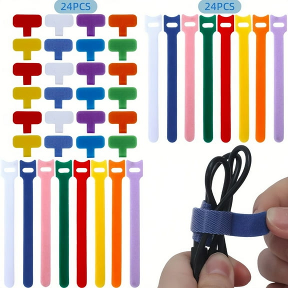 WuPing 24 Pack Cord Labels Wire Labels + 24 Pcs Fastening Cable Ties Cord Organizer for Cord Management Home Supplies Office