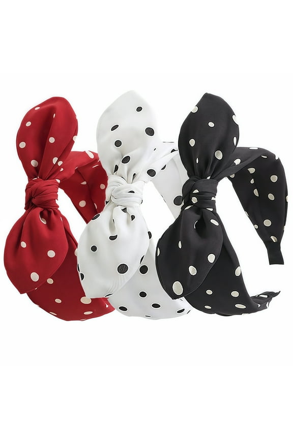 3 Pack Bow Headbands for Women, Wide Polka Dot Headband Hair Hoop for Girls