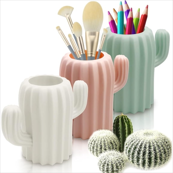 WuPing 3 Pcs Cactus Pencil Holders, Cactus-Shaped, Makeup Brush Holders, Toiletries Organizer for Home