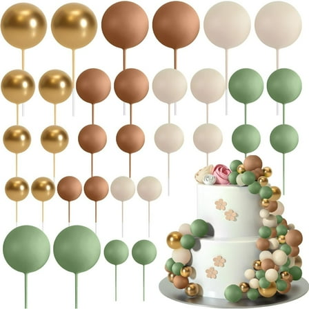 WuPing 32 Pcs Ball Cake Topper Decorations Mini Balloons Cake Topper Sticks Foam Balls Cake Topper Decorations for Birthday Wedding