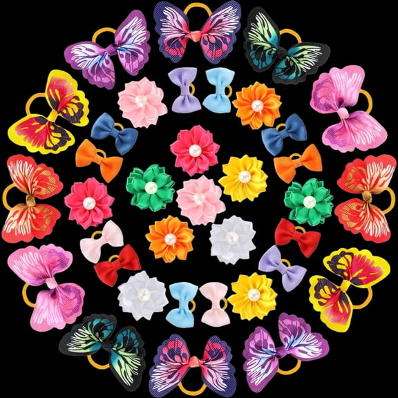 WuPing 36 Pcs Dog Bows with Rubber Bands, Small Dog Hair Ties Puppy Apparel Accessories