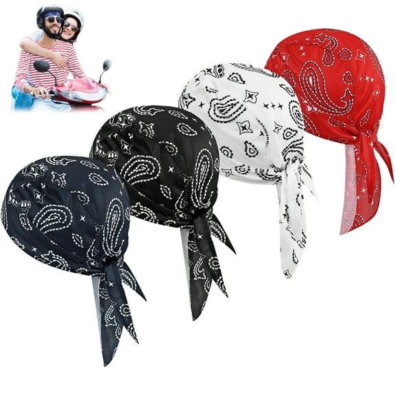 WuPing 4 Pack Doo Rag Skull Cap, Skull Caps for Men, Breathable Quick-Dry Sport Skull Caps Sport Hat