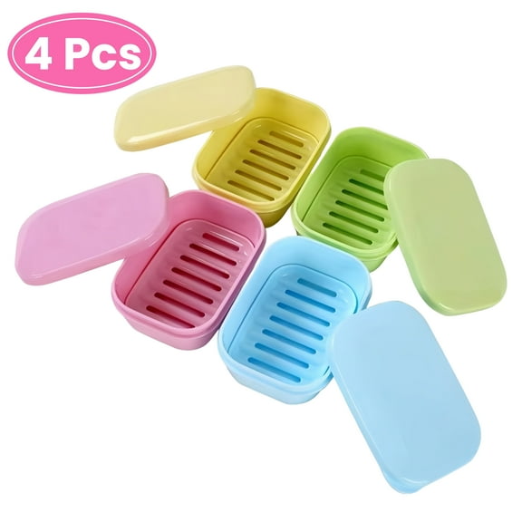 WuPing 4 Pack Soap Dishes Travel Soap Case, Leakproof, Portable Travel Bar Soap Holder with Lid
