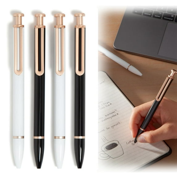 WuPing 4 Pcs Ballpoint Pens 1.0mm Black Ink Pen with Broad Nib, Black & White with Rose Gold