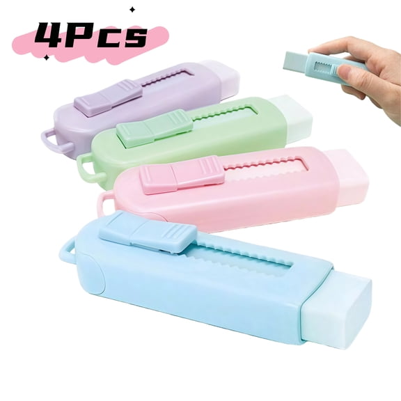 WuPing 4 Pcs Erasers Office Supplies Soft Cute Erasers Sliding Retractable Pencil Eraser