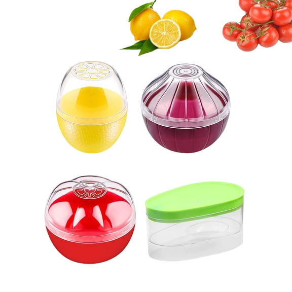 WuPing 4 Pcs Fruit and Vegetable Storage Containers for Fridge, Storage Container for Onions/Lemons/Tomatoes/Avocados