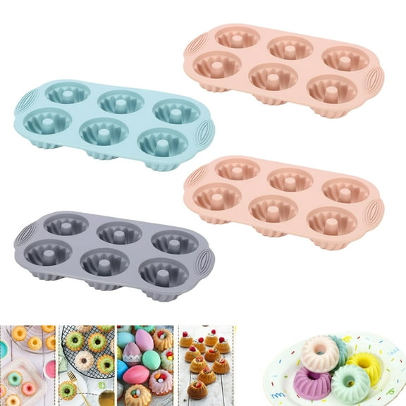 WuPing 4 Pcs Jello Molds 6 Cavity Silicone Mold for Bundtlette Cake, Non Stick, Pink+Pink+Blue+Gray