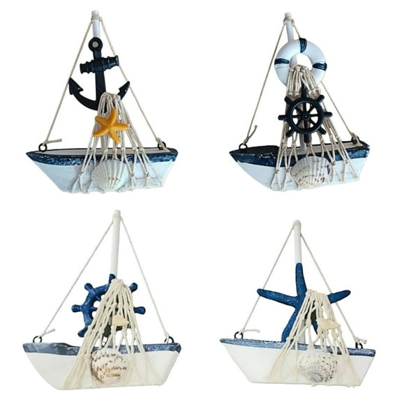 WuPing 4 Pcs Mini Sailboat Model Decoration Mediterranean-style Sailboat Ornament, Home Decor Item