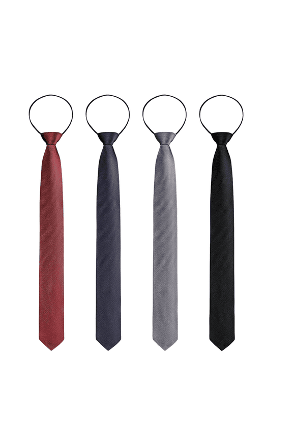 4 Pcs Zipper Ties for Men Adjustable Men's Neckties Zip on Tie for Zipper Skinny Necktie Clip on Slim Tie