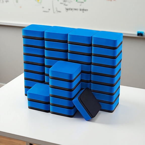 WuPing 40 Pack White Board Eraser Magnetic Dry Erase Eraser Whiteboard for Classroom, Office (Square, Blue)