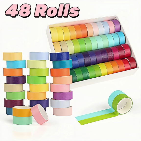 WuPing 48-Color Washi Tape Set, Assorted Rolls for Creative Crafts, Scrapbooking, Journaling, 15mm x 2m per Roll