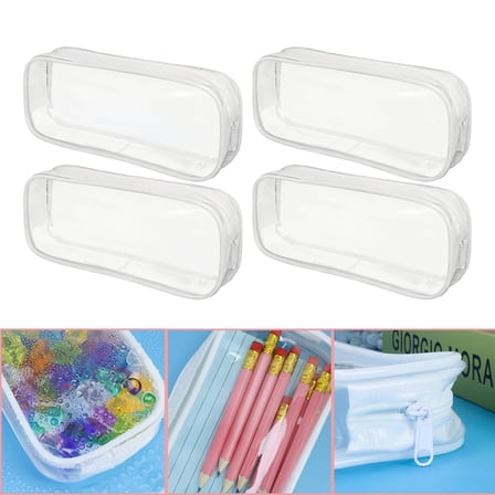 WuPing 5 Pack Clear Pencil Pouch, PVC Zipper Pen Pencil Case Makeup Pouch, Large Capacity