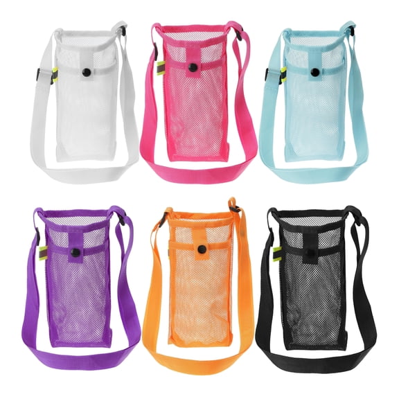 WuPing 6 Pcs Mesh Water Bottle Holders with Adjustable Shoulder Strap, Water Bottle Carrier Bag, Easy Clean, for Hiking, Walking, Travel, Gym