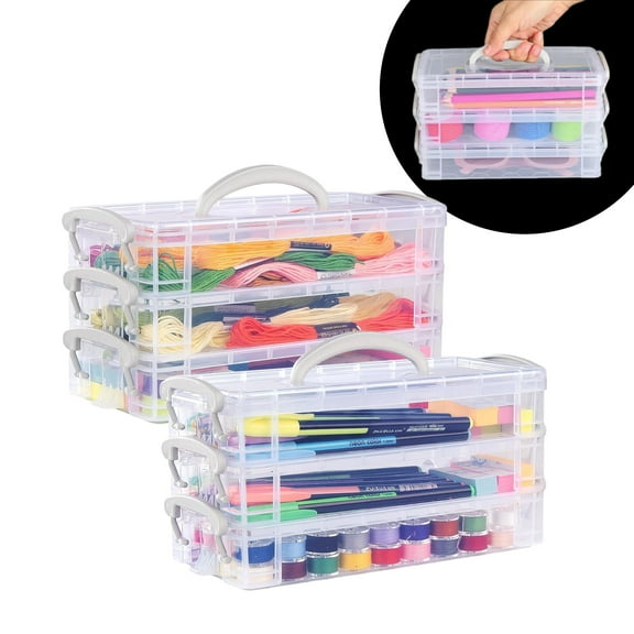 WuPing 6 Pcs Pencil Boxes, Stackable Clear Pens Storage with Snap Lock, Desktop Organiser for Pencils Pens Small Items