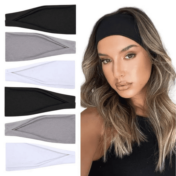 WuPing 6 Pcs Stretchy Sweat Headbands for Women, Non Slip Women's Hair Bands for Yoga Workout Everyday