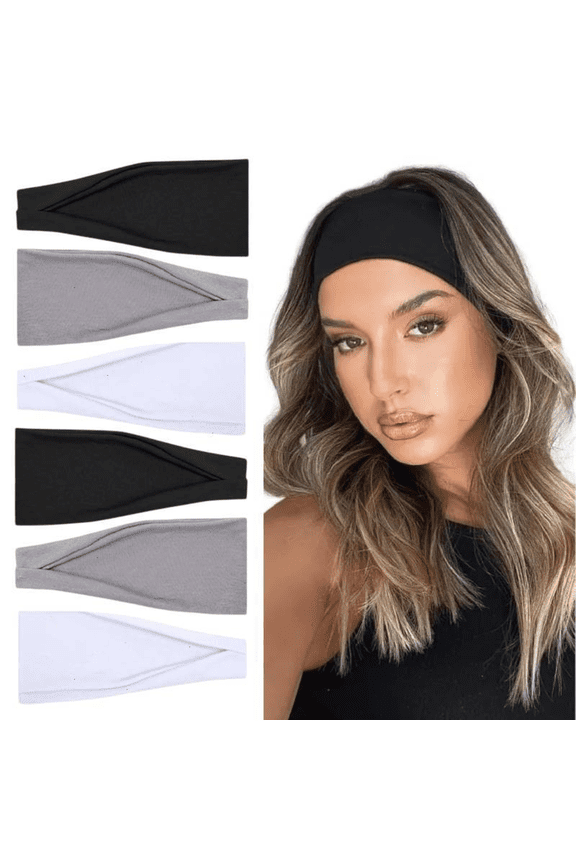 6 Pcs Stretchy Sweat Headbands for Women, Non Slip Women's Hair Bands for Yoga Workout Everyday