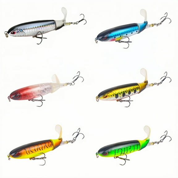WuPing 6 Pcs Whopper Fishing Lure, Bass Popper Lure kit, Topwater Fishing Lures with Rotating Tail with Storage Box, Floating Popper for Freshwater Saltwater