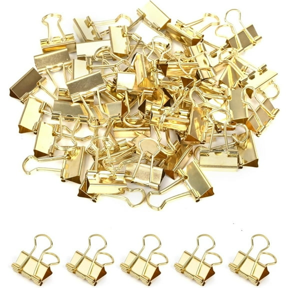 WuPing 60 Pcs Gold Binder Clips, 0.6"/15mm Mini Paper Clip for Office Home Supplies
