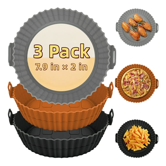 WuPing 8 Inch Round Silicone Air Fryer Liners, Reusable Food Grade Baking Basket Accessories 3 Pack, BPA Free, Up to 428 F/220℃