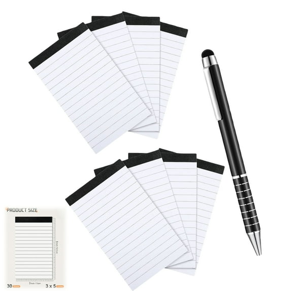 WuPing 8 Pack otepads Refills Memo Pads with 1 Pcs Pen 3 x 5 Inch Lined Writing Note Pads with 30 Sheets Note Pad Paper in Each Pad Complimentary Leather Memo Pad
