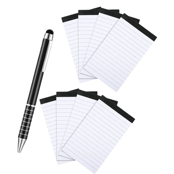 WuPing 8 Pads of Refill Paper for Pocket Notebook Memo Pads (30 sheets per pad), 1 Metal Pen, Complimentary Leather Memo Pad (Black)