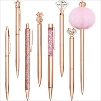 WuPing 8 Pcs Rose Gold Ballpoint Pens, Black Ink Metal Crystal Diamond Pens, 1.0 mm Medium Point